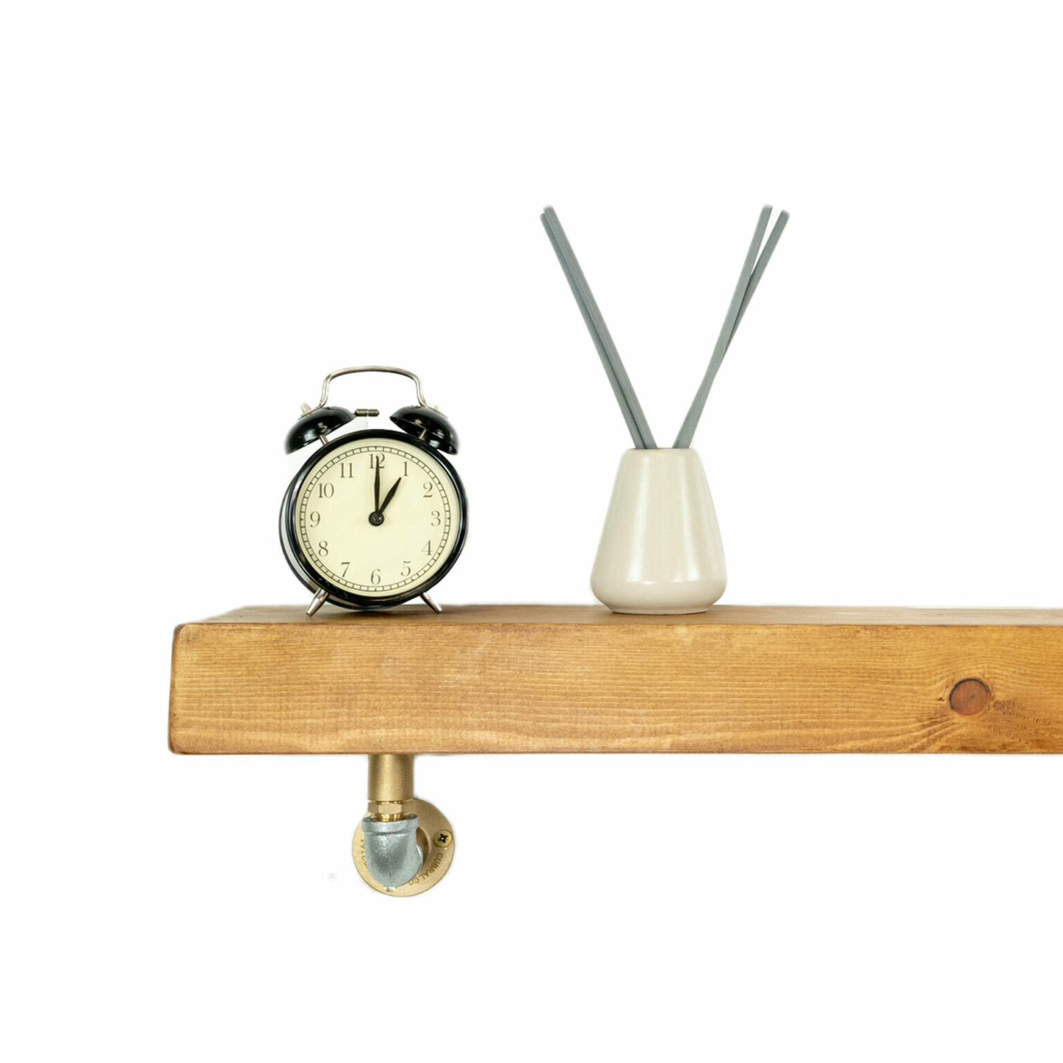 Brass and Industrial Silver Elbow Pipe Shelf Brackets Pair Pipe