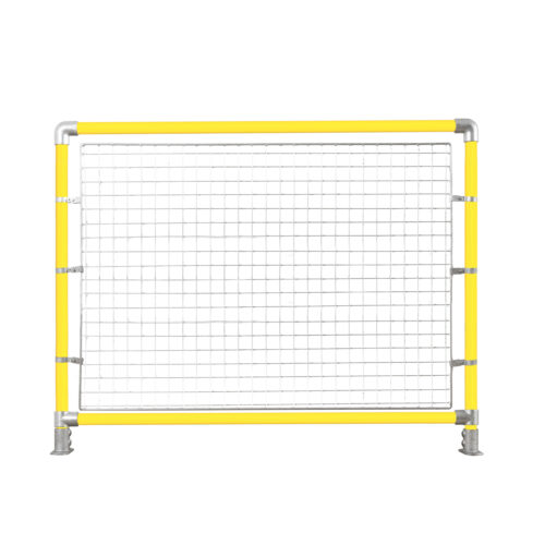 Key-Clamp-Safety-Barrier-Kit-with-Closed-Mesh-Infill-Yellow